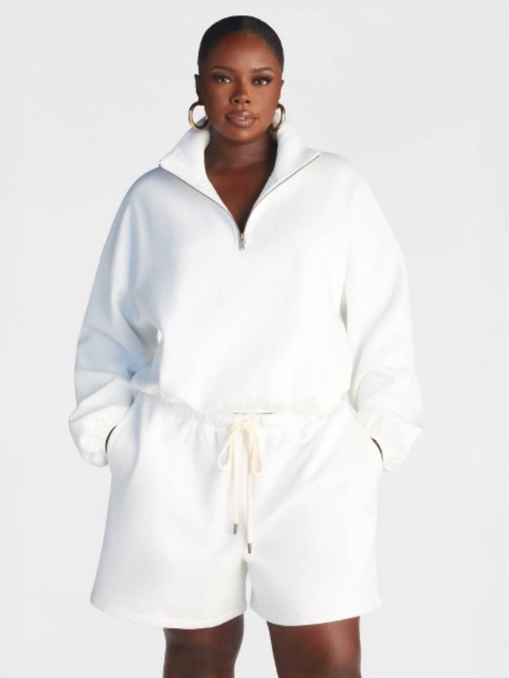 NEW KBB by KAHLANA Women's Pullover The Quarter Zip Sweatshirt White SZ 3X Comfy